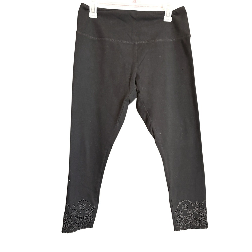Caffé Marrakesh Leggings Women Medium Black Good Eyelet Tummy Control Cropped